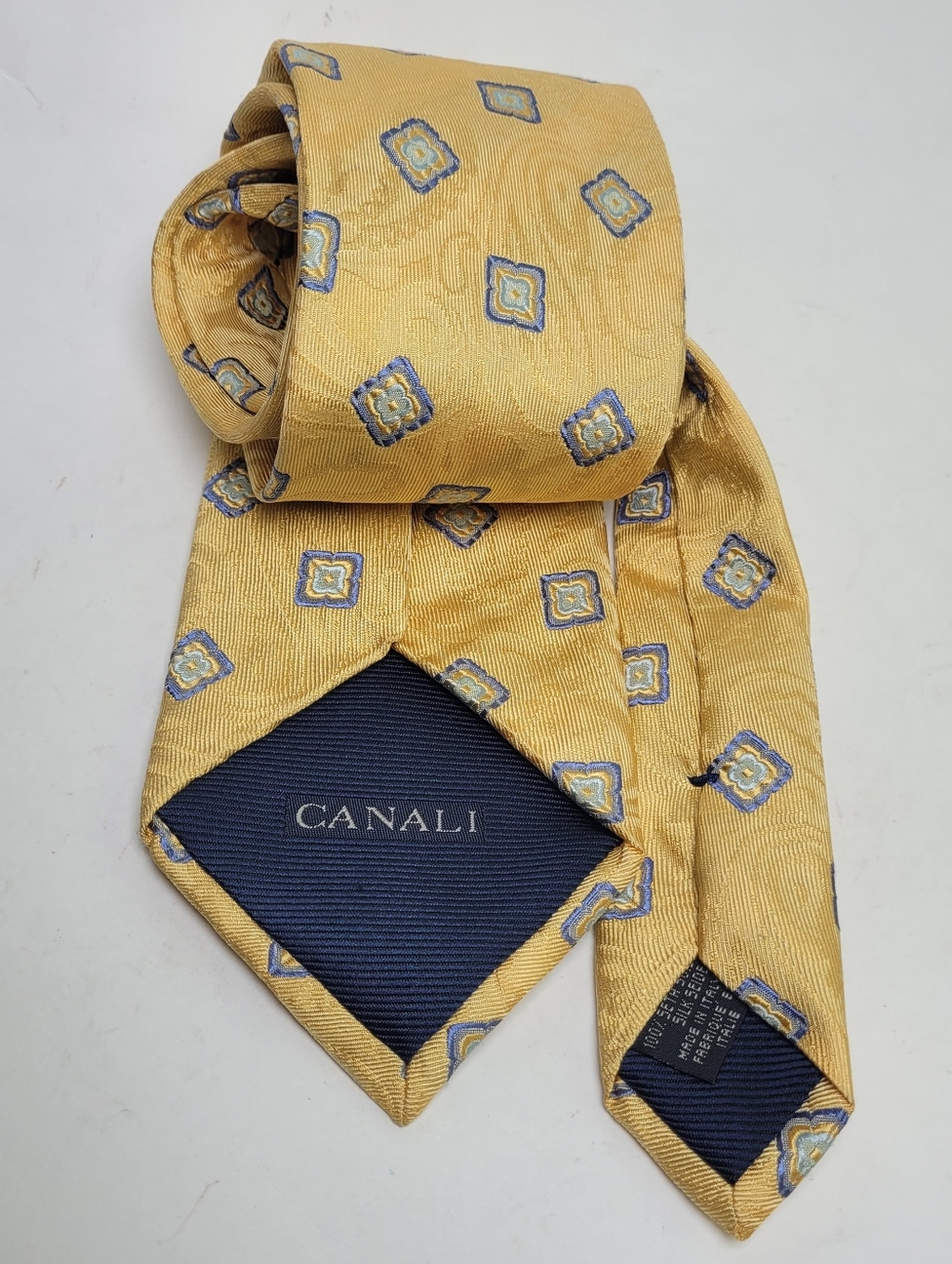CANALI Medallion Paisley 100% Silk Mens Tie Gold Yellow Jacquard ITALY Formal